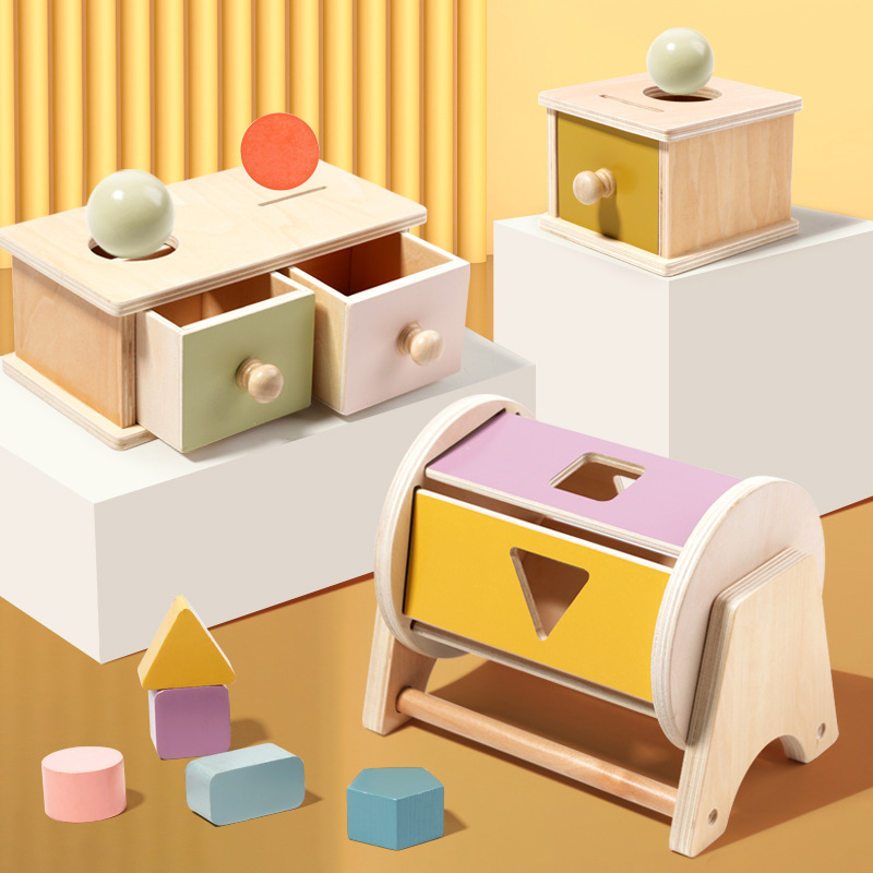 Montessori ayudas didácticas Caja de cajones de madera Caja de monedas de jardín de infantes Caja de lanzamiento Educación Educación Puzzle Juguetes de educación temprana Monterey