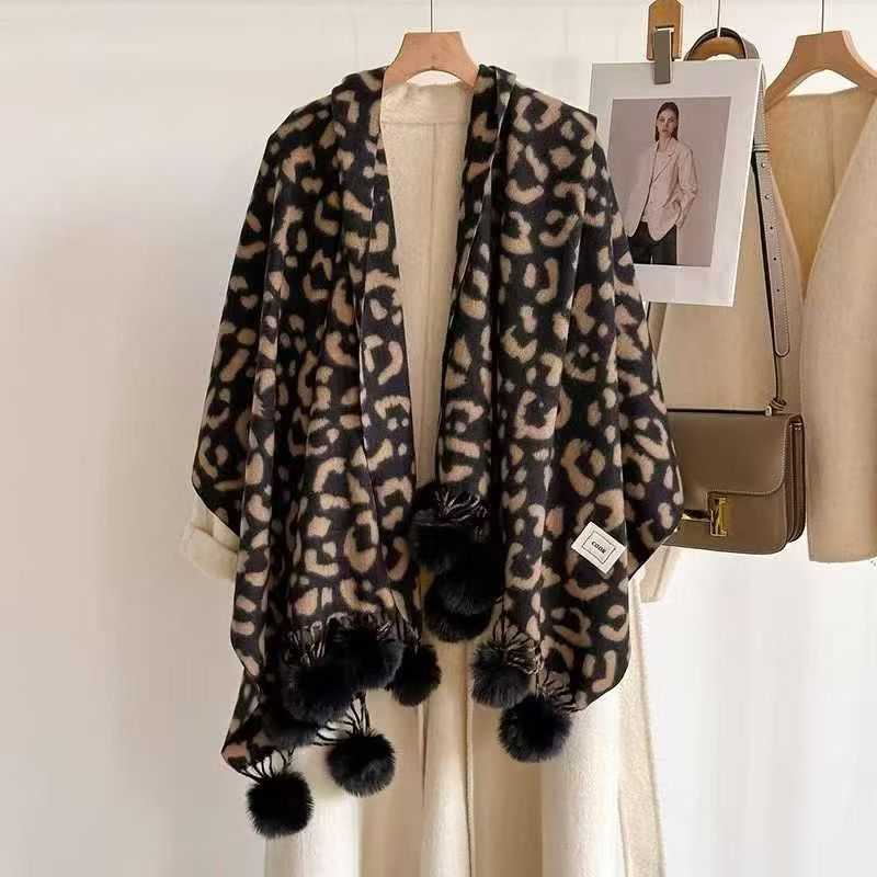 Bufanda Chal Térmica con Estampado de Leopardo de Lana para Mujer