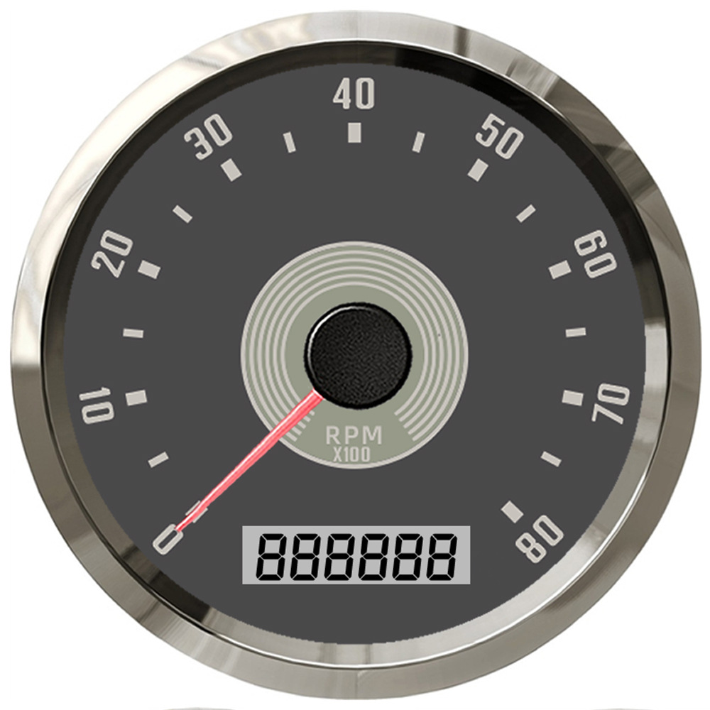 Qìchē 85mm Car Boat Retro Tachometer Adjustable Speed Alarm 12V 24V (tachometer) - black-background-black-frame-0-8000rpm