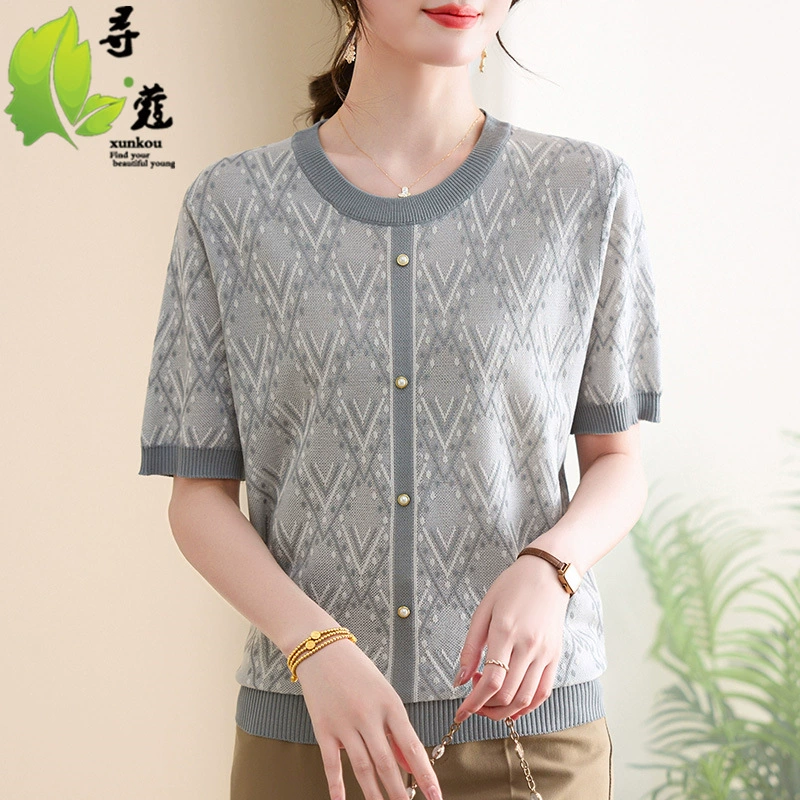 Новая женская одежда большой размер повседневный свитер среднего и пожилого возраста женский 40-60 лет свекровь с круглым вырезом пуловер маленькая мама