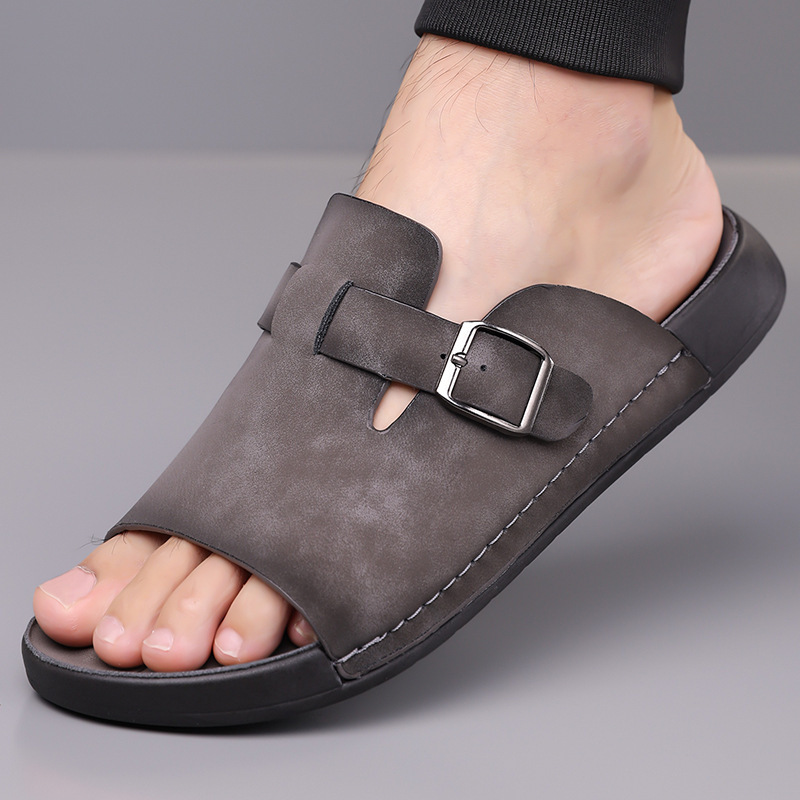 Aliexpress Amazon Men's Slippers 2025 Summer New Suede Texture Light Luxury One-Line Lazy Slippers