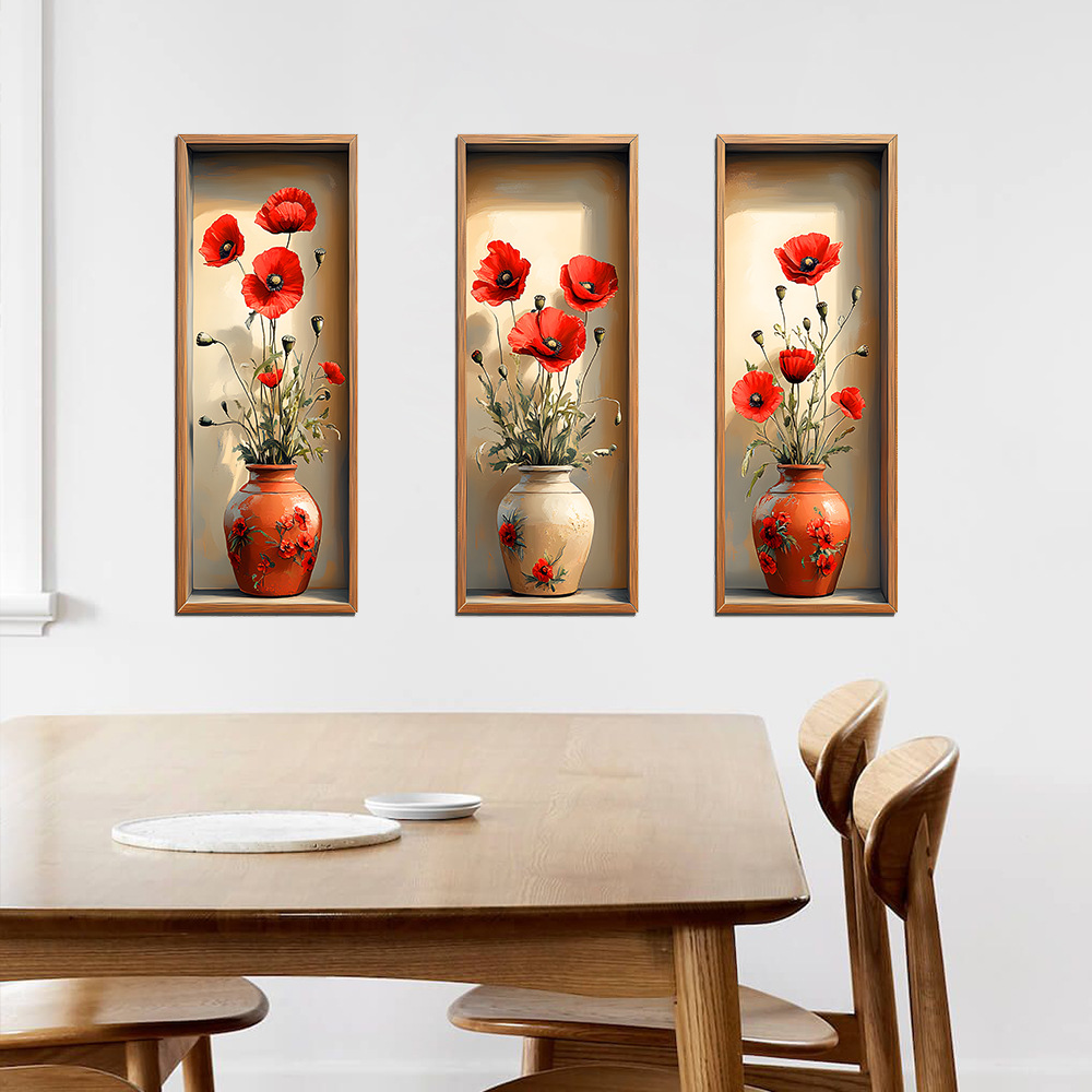 fun-f735 Creative Simulation 3D Poppy Vase Bedroom Living Room Home Decoration Wall Sticker Self-Adhesive_voghion.com