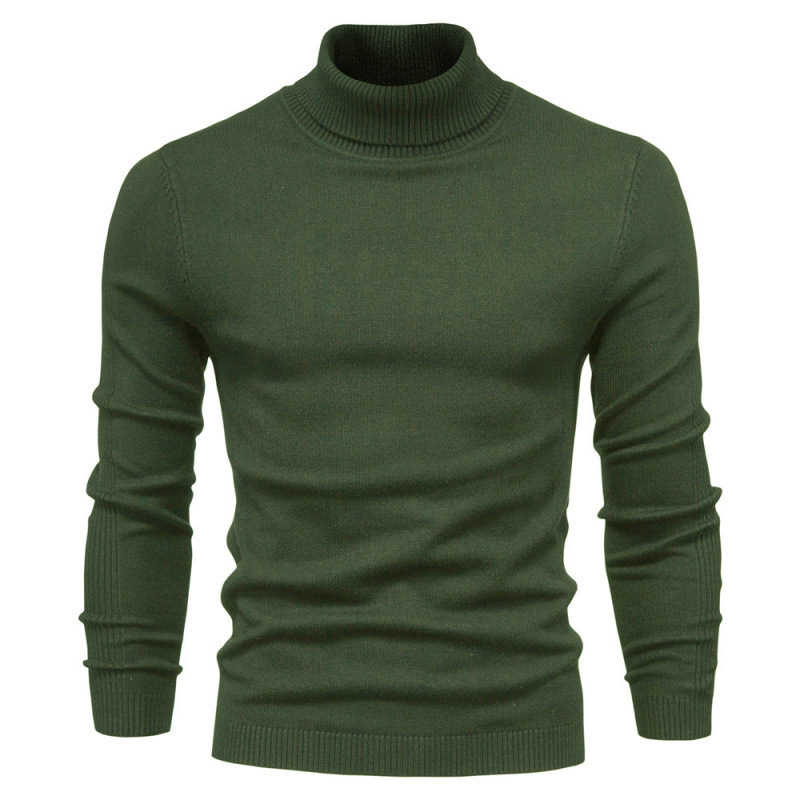 2025 Autumn/Winter New Men's Solid Color Pullover Turtleneck Sweater Men's Knitwear Military Green Top Base Layer Shirt