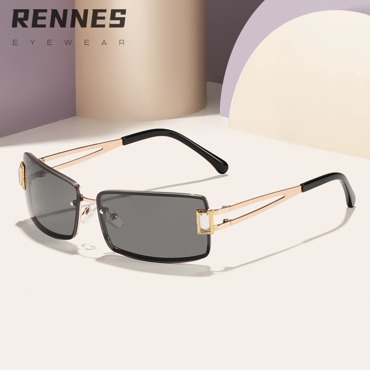 Nuevas gafas de sol rectangulares rebanadas sin marco para mujer, moda europea y americana, gafas de sol retro de la calle, protección UV al aire libre