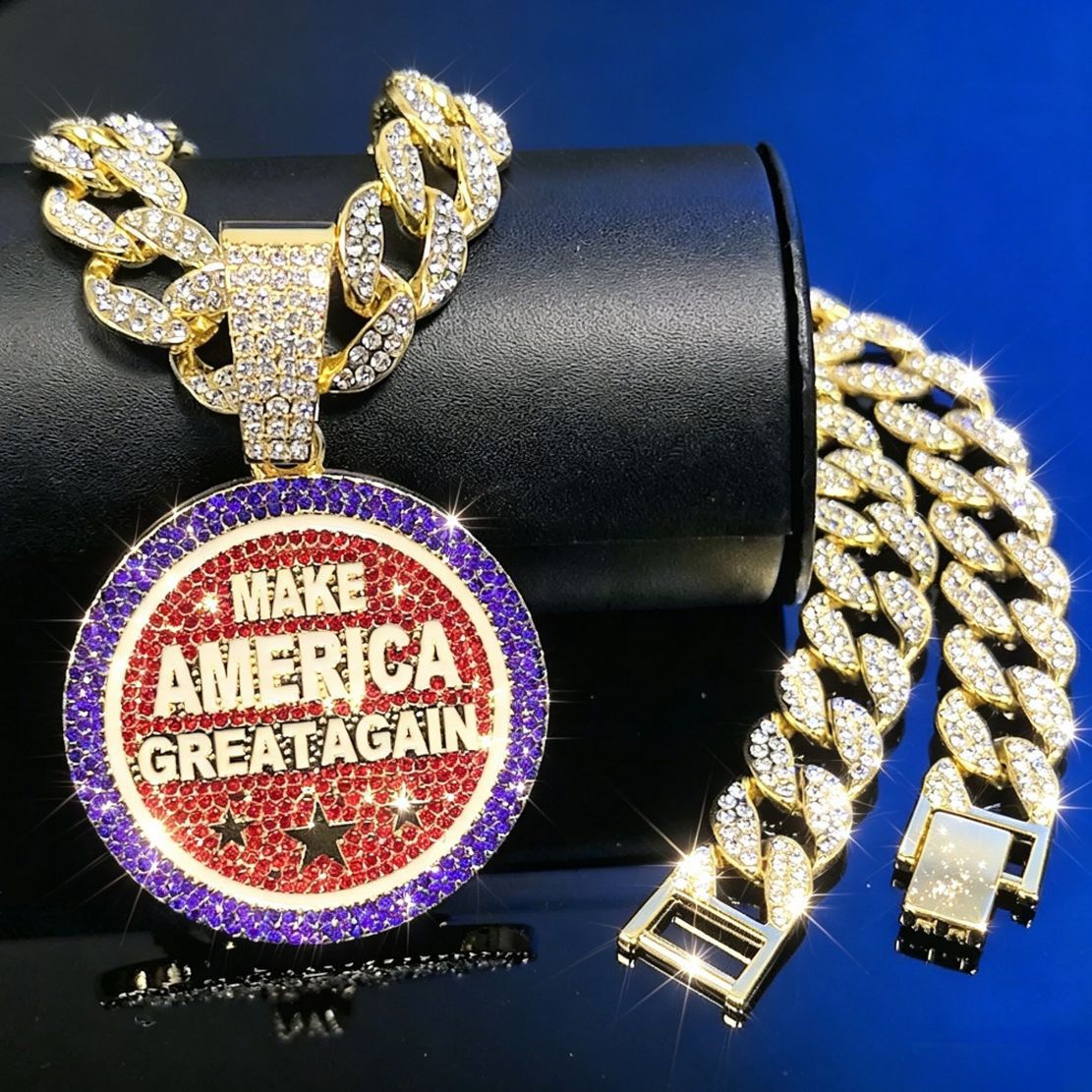 Colgante de diamantes transfronterizos Amazon hombre Hip Hop cadena cubana MAKE AMERICA GRE colgante de letras