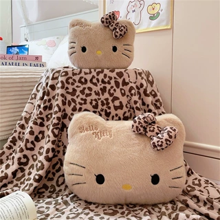 HelloKitty豹纹毛绒抱枕被二合一空调毯办公室午睡车载靠垫枕头