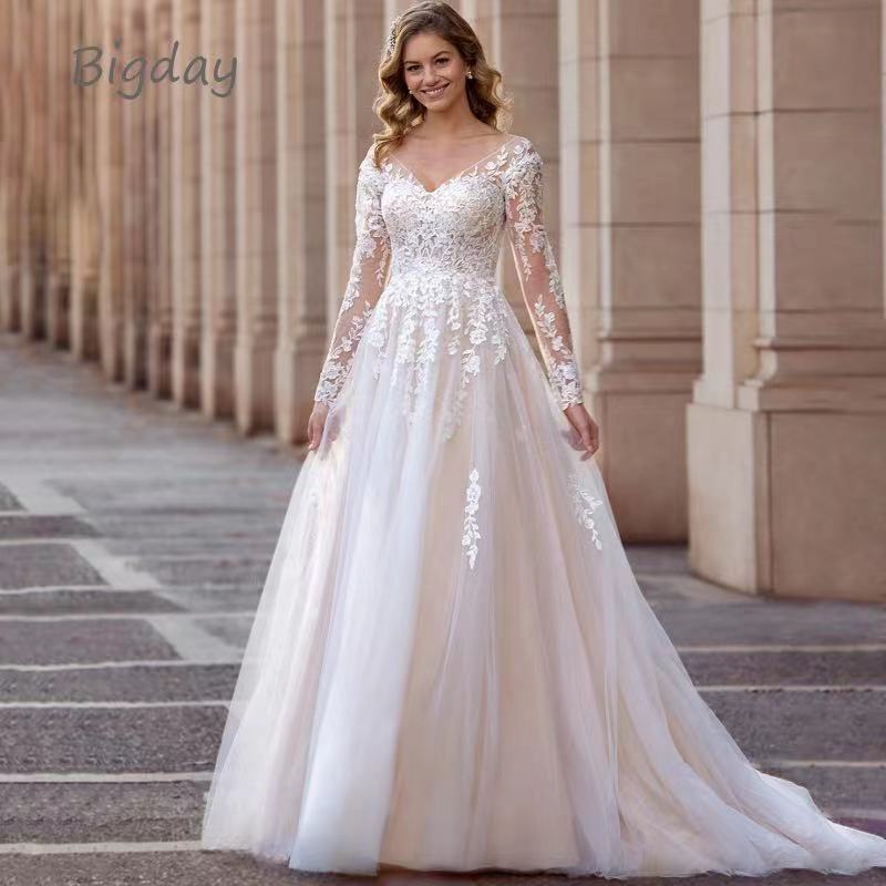 European and American Foreign trade new women's wedding dress evening dress Amazon temperament sexy V-neck long sleeve pettiskirt high-end skirt European and American Foreign trade new women's wedding dress evening dress Amazon temperament sexy V-neck long sleeve pettiskirt high-end skirt