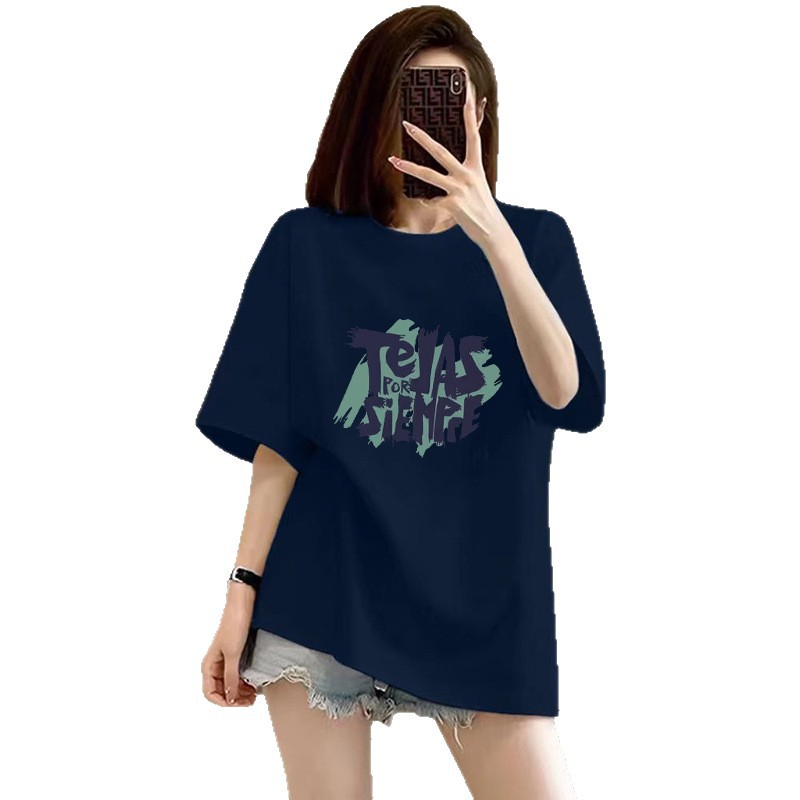 100% 순면 반팔 티셔츠 여성용 2026년 신상 여름 루즈핏 프린트 반팔 고급스러운 슬리밍 효과 인기 상품