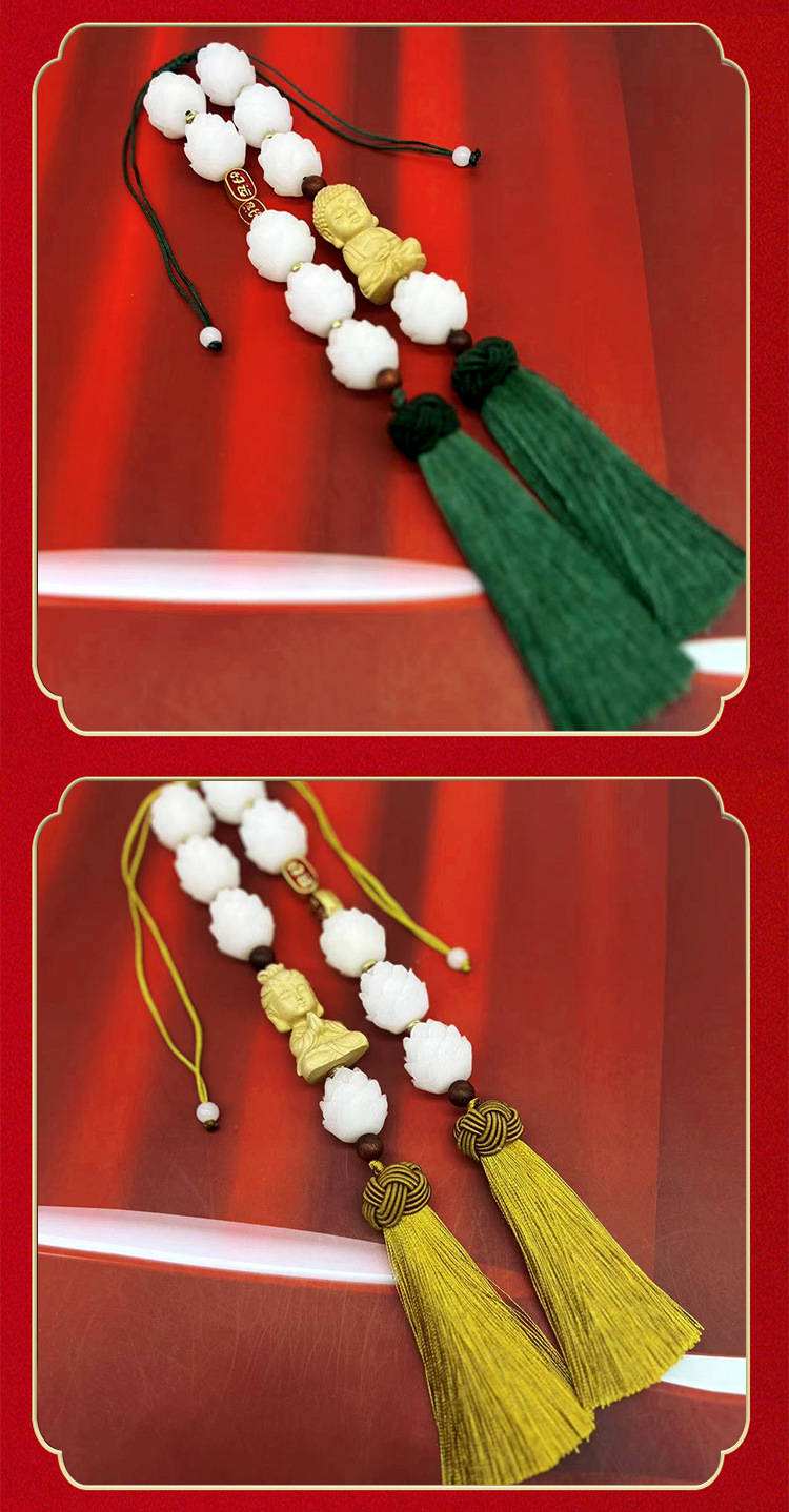Car Pendant Boxwood Buddha Bodhi Security Car Interior Car Accessories Double Tassel Lotus Rearview Mirror Pendant