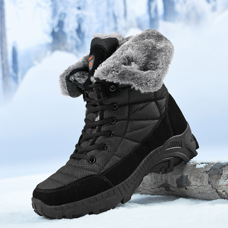 Botas de nieve para hombres 2023 Invierno nuevo forro polar cálido de moda de alta-top zapatos de los hombres al aire libre montañismo engrosado zapatos de algodón de los hombres