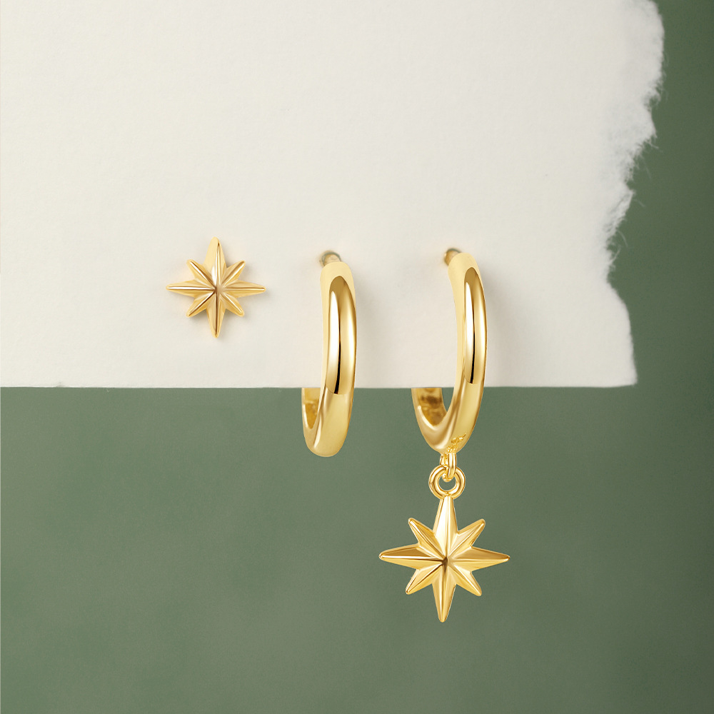 5g Weight 925 Sterling Silver Ear Needle Material Earrings Classification 3 Pieces Quantity Holiday, Travel, Selfie Occasion 925 Sterling Silver Material Geometric, Star Pattern Women's Gender Plating Design Simple Style Style 3 Pieces 925 Sterling Silver Geometric Star Earrings 12