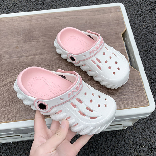 BoBo Holes Children's EVA Slipper Thick Sole Anti-Slip Wear-Resistant Summer Dual Color Cap Toe Sandals for Boys and Girls