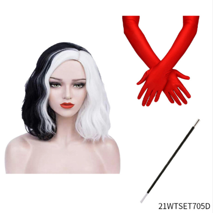 Europa y América Halloween Cross-border bruja Kuila fiesta cosplay ropa ropa cos traje de peluca en blanco y negro