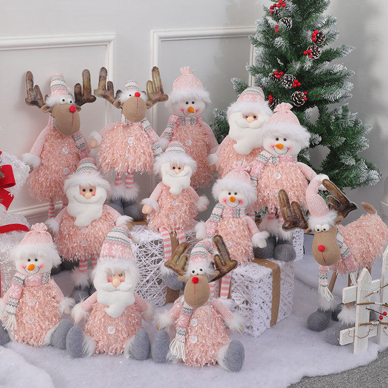 Pink Christmas Decorations Set - Fabric Santa Claus, Snowman, Reindeer Dolls For Tree, Window Display & Home Decor_voghion.com