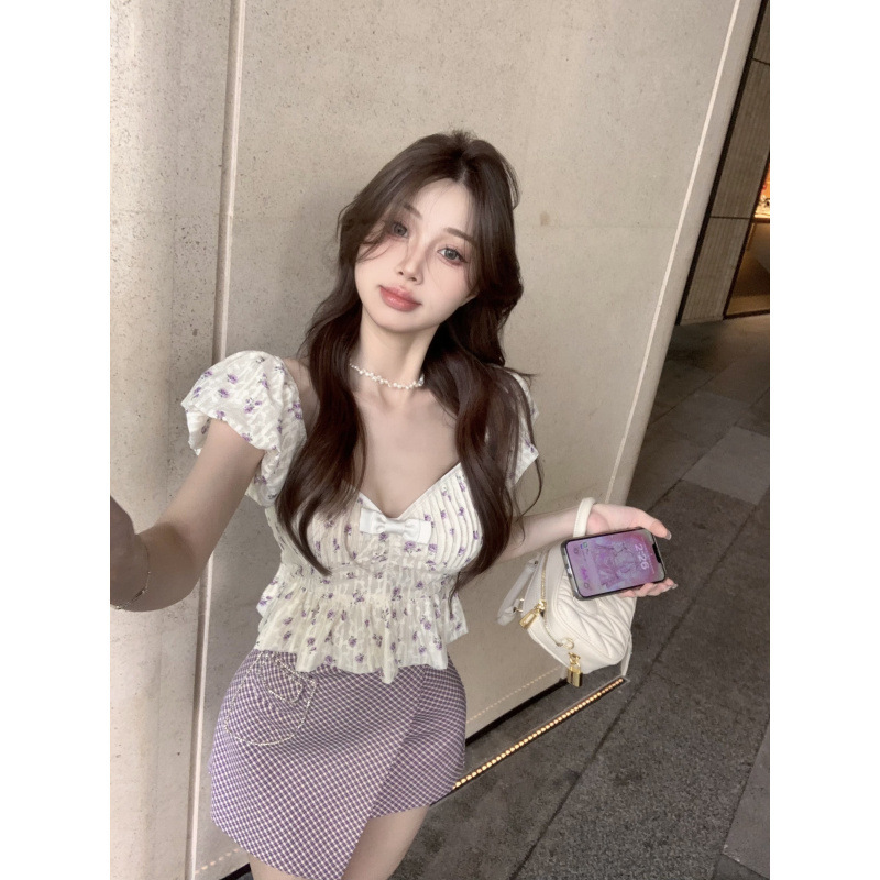Yikeda New Summer Style Gentle Thickened Lace Floral Puff Sleeve Blouse Yikeda New Summer Style Gentle Thickened Lace Floral Puff Sleeve Blouse