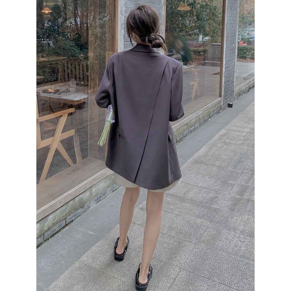 2024年春装新款感chic灰色小西装外套女小个子设计感小众西服