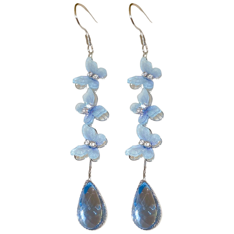 Pendientes de gota de agua con borlas de mariposa con incrustaciones de diamantes Pendientes de gancho de viento de vacaciones junto al mar de verano Pendientes de temperamento Sense de diseño nicho
