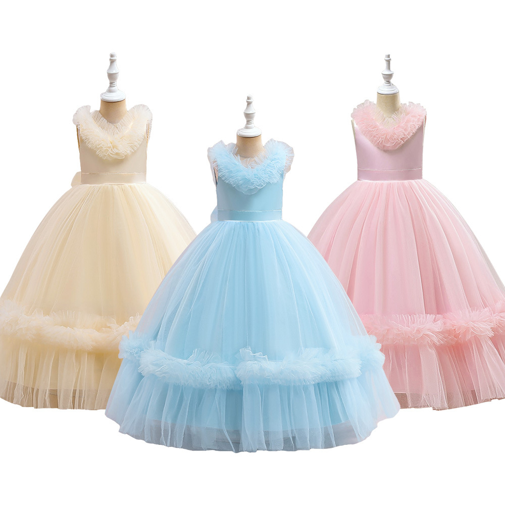 Vestido europeo y americano nuevo mediano y grande para niños sin mangas plisado malla hinchada vestido de princesa rendimiento pasarela vestido de piano para niños
