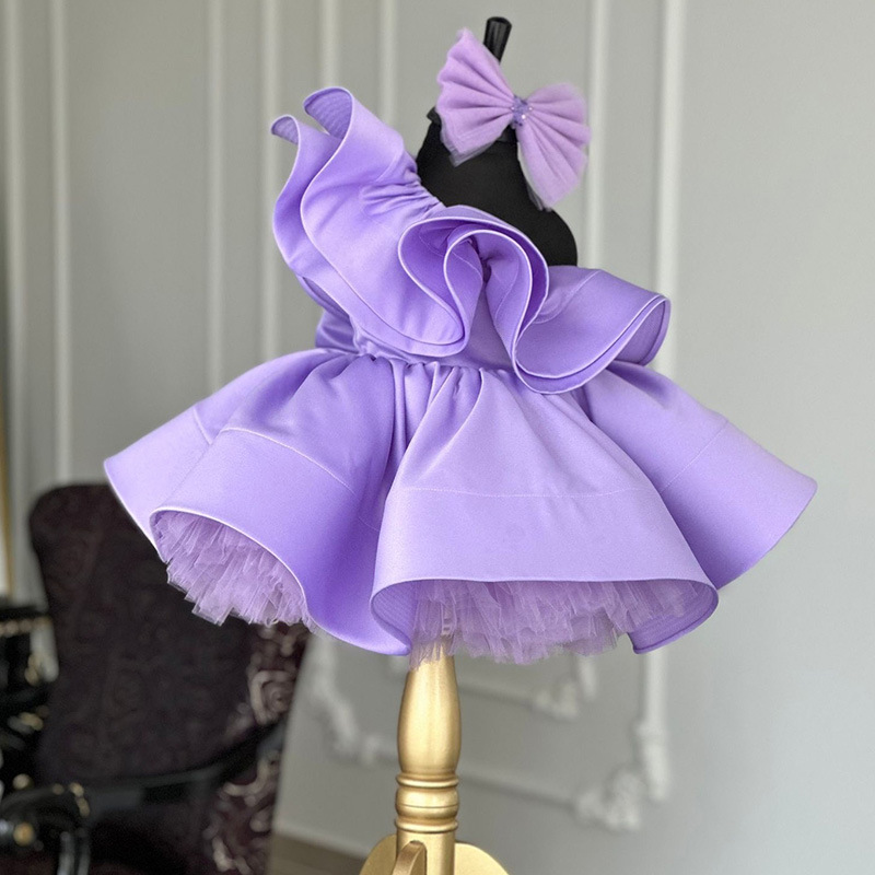 兒童禮服紫色公主裙中小童蝴蝶結女寶寶一周歲Children's dresses