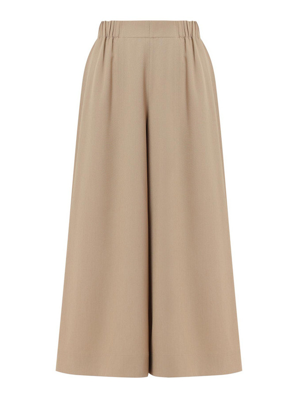 Quần culottes nữ ống rộng cạp cao dáng suông vải mềm mại — xám