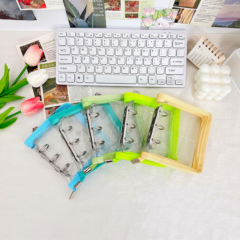 Mini cremallera de color concha de libro de hojas sueltas 3 agujeros de metal clip de hojas sueltas PVC mano libro chica cuaderno al por mayor