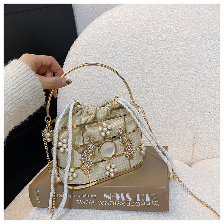 Elegant axelväska med pärlkedja och strass för kvinnor_voghion.com