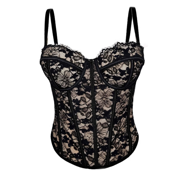 New Cross-border European and American Spice Girls Black Lace Inner Strap High-end Outer Wear Body Shaping Push-up Fishbone Bra