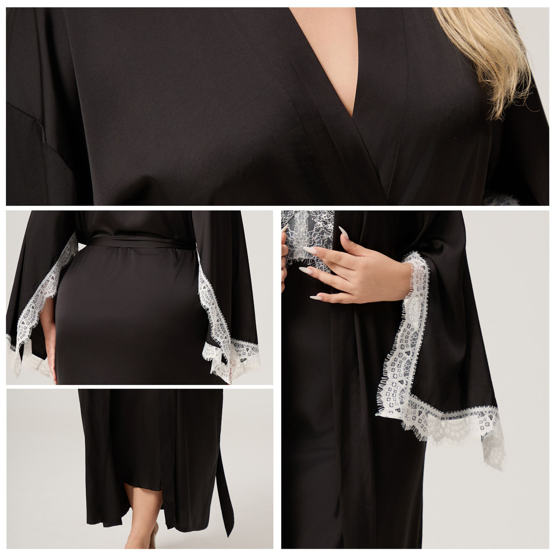 Yaoting satén de chiffón de primavera y otoño pijama de encaje de mangas largas pijamas de tamaño grande ropa para el hogar CP3820