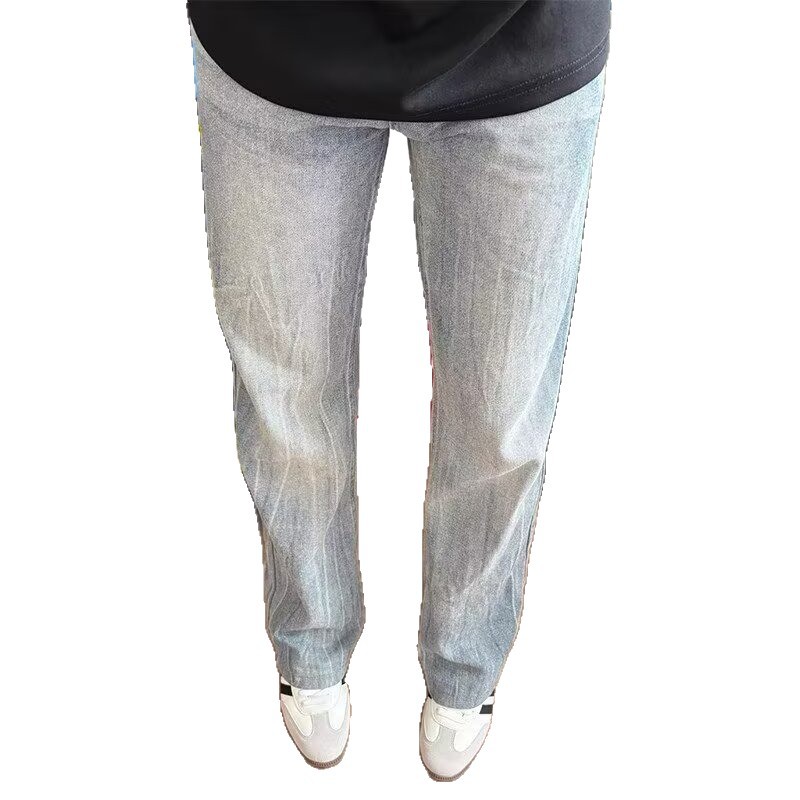 Pantalones Mezclilla Anchos Rectos Unisex de Mezclilla, Efecto Lavado para Uso Diario