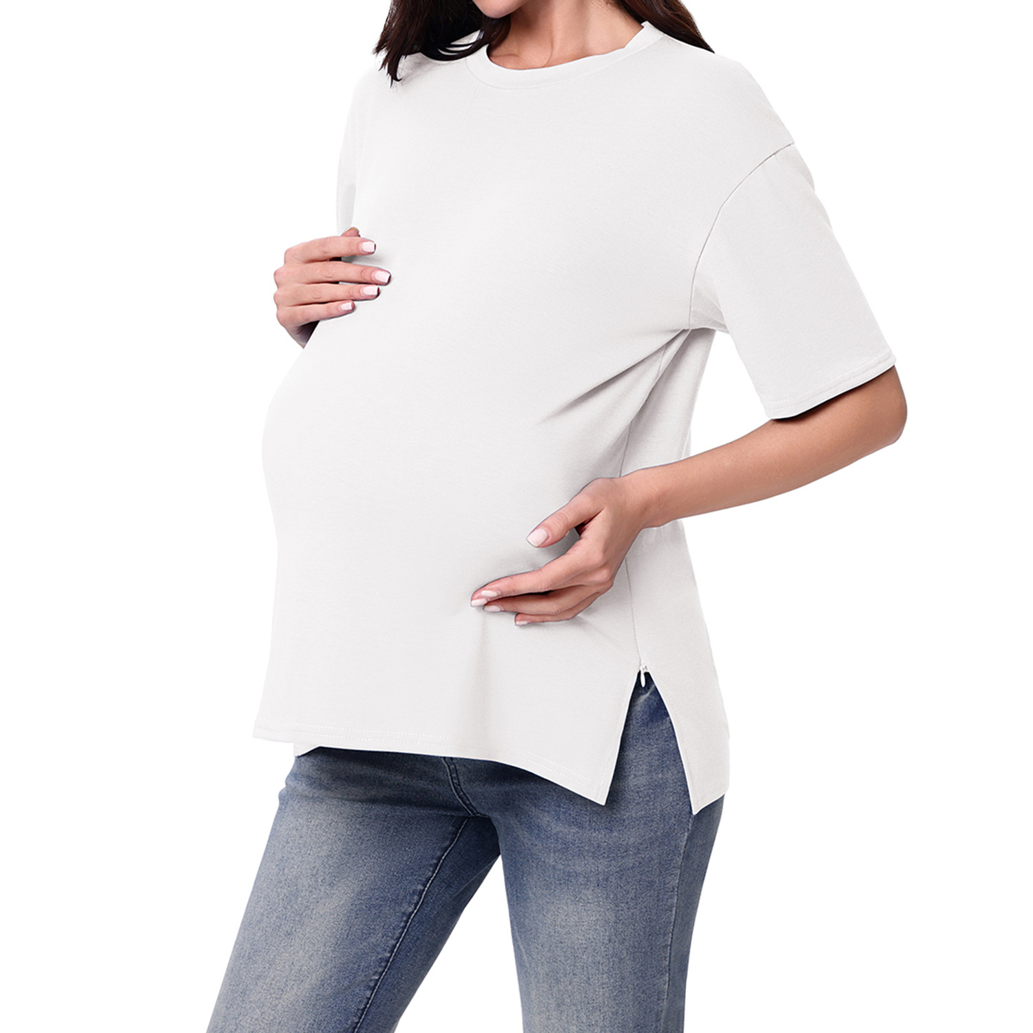 Maternity Nursing Top With Zipper Short Sleeves For Spring Summer_voghion.com