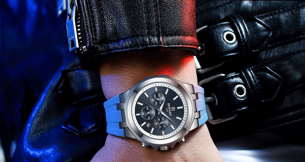 Reward skin-friendly silicone band quartz sports men's watch cross-border best-selling multi-function watch three eyes and six hands calendar_voghion.com