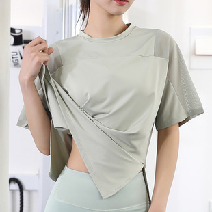 2024 Loose Mesh Short-Sleeved Women's Running Cover-Up Fitness Clothing Top Internet Celebrity Sports T-Shirt Yoga Breathable and Quick-Drying