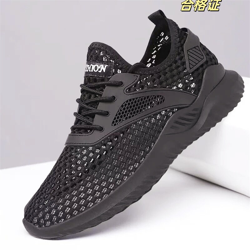 Men's summer breathable thin mesh shoes black lightweight sports…