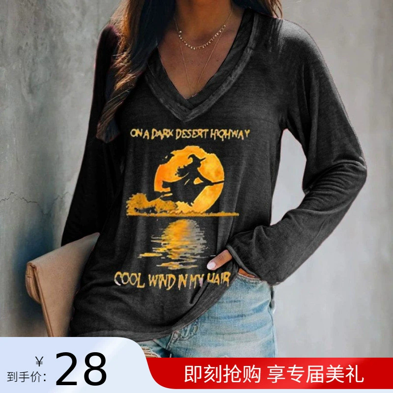 Независимая станция Горячая Весенняя и Осенняя Женская Футболка Хэллоуин Ведьма WHAT Кленовый Лист 3D Печатные рукава