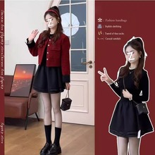 今年流行漂亮套装女秋冬新款韩版小香风短款外套显瘦连衣裙两件套