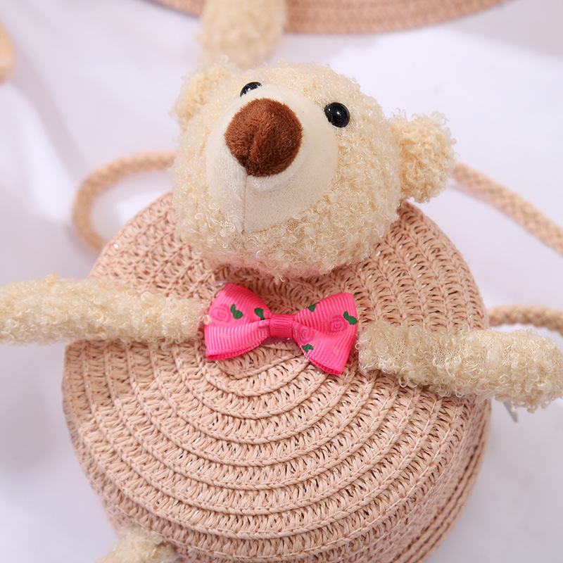 138g Weight Weave Fashion Element Zipper Closure Type Single Shoulder Strap Strap Type Straw Bag Bags Type Casual, Holiday Occasion Straw Material Animal, Cartoon Pattern Spring&Summer Season Kid'S Gender Cute Style Round, Bucket Shape Kid'S Straw Animal Cartoon Cute Weave Round Bucket Zipper Straw Bag 19