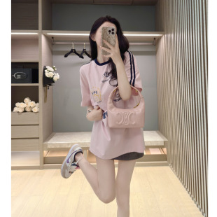 Internet celebrity pink short-sleeved T-shirt for women in summer, small and fashionable, casual and slim and loose street-reducing age-reducing niche jersey