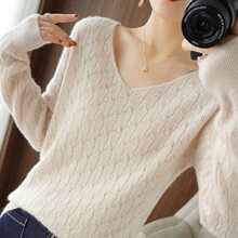 软糯百搭领打底衫女早秋长袖2025新款镂空内搭毛衣外穿针织上衣