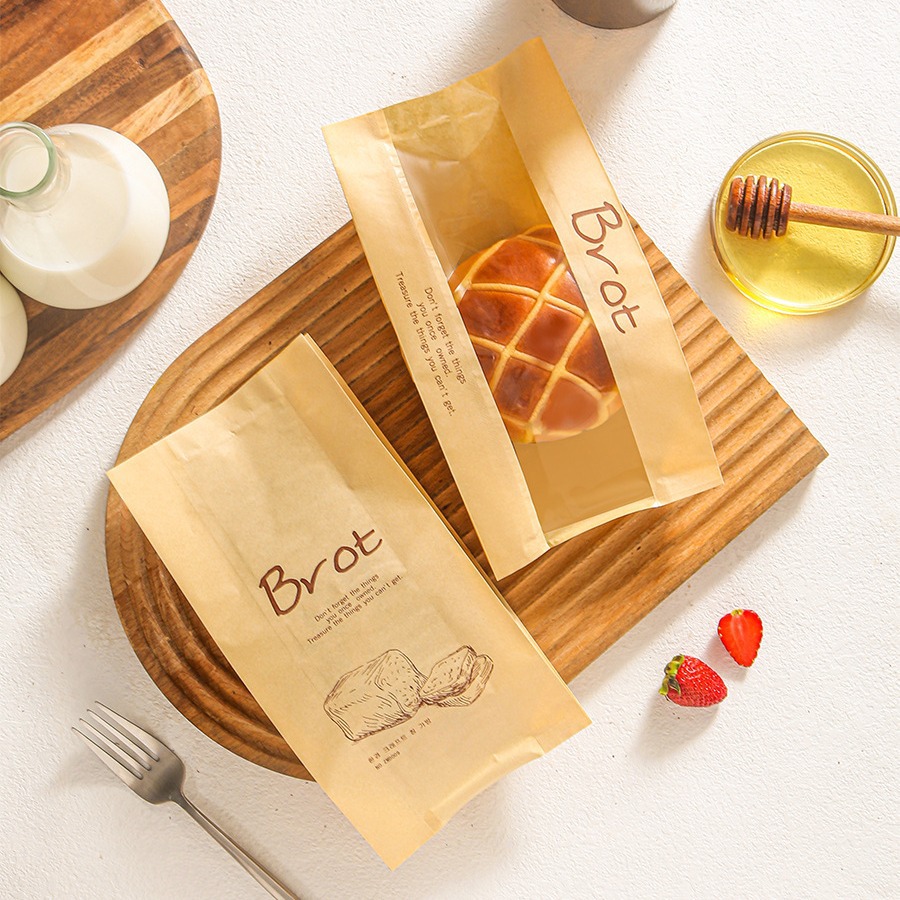 手撕包菠萝包面包包装袋开窗透明麻薯泡芙牛角包烘焙食品牛皮纸袋