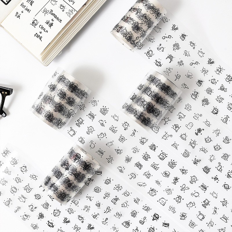 Linda ilustración divertida, transparente, impermeable, cinta de pet, caja de bricolaje, diario de cuenta manual, pegatinas creativas lindas transfronterizas