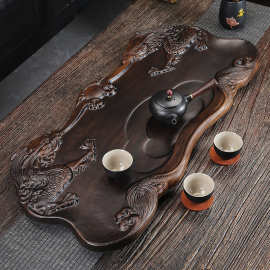 电木茶盘家用整块长方形创意边雕中式茶海办公浮雕黑檀实木纹