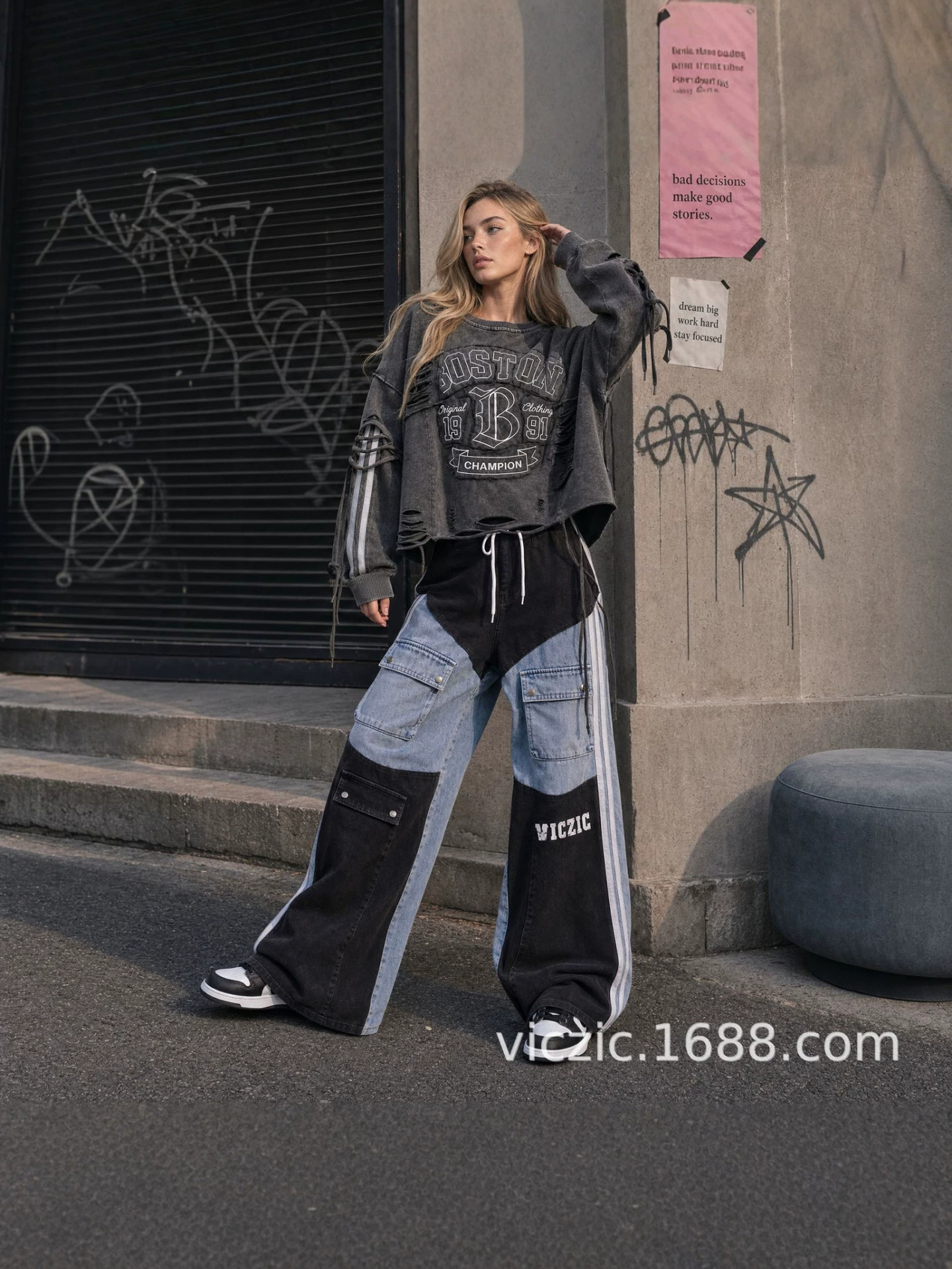 Sudadera Corta de Manga Larga para Mujer, Estampado de Letras, Bordado, Corte Holgado, para Estilo Urbano