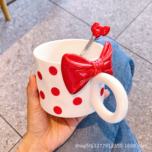 ins Style Creative Bow Mug Girl Heart Ceramic Office Couple Water Cup Breakfast Afternoon Tea Cup