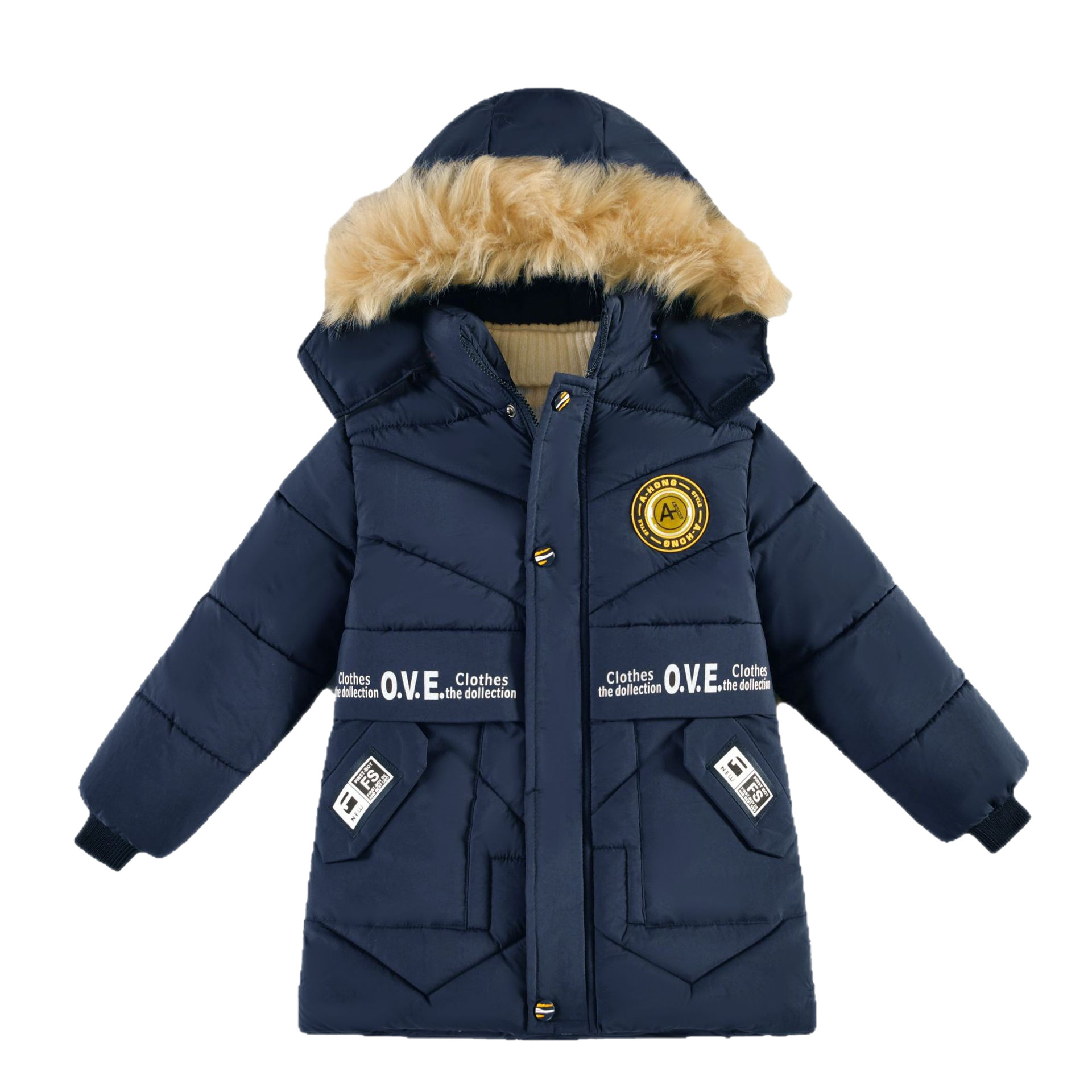 Ropa de invierno para niños engrosada ropa acolchada de algodón de moda abrigo de invierno para niños de longitud media estilo occidental cálido nueva chaqueta acolchada de algodón moda