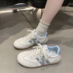 平底系带德训鞋女2025秋季新款百搭不累脚休闲运动时尚拼色阿甘鞋