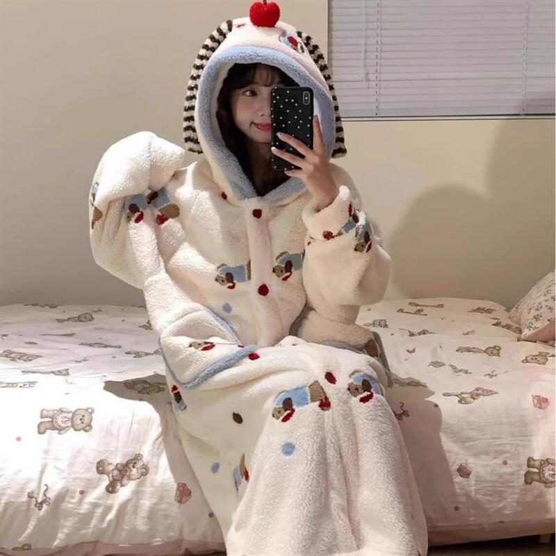 ソーセージ犬のパジャマの女性秋の冬の厚いサンゴのベルベットのパジャマの漫画のかわいい少女フランネルの家庭服のセット|undefined