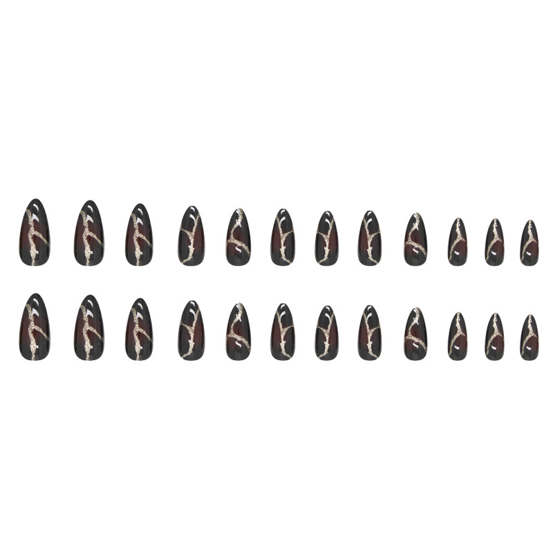 Faux ongles blanc amande, mode fille Cool et élégante, Style Instagram, poudre d'or, motif pierre, rouge foncé, port_voghion.com