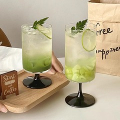 ジュースカップ黒高足カップins高颜値ガラス果カップソーダ飲料気泡カップカクテルカップ