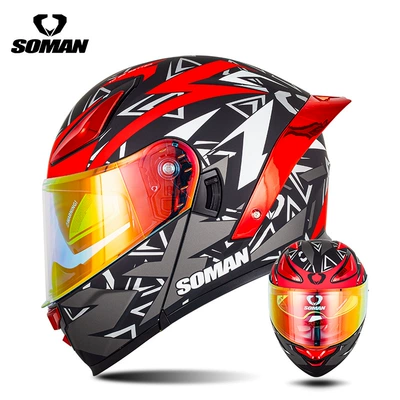 Electric Vehicle Flip-Up Helmets for — Motosiklet kaskı (dəbilqə) - black-gray-and-red-spider-with-transparent-revo-red-s