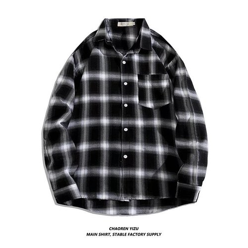 Men's Long-Sleeve Shirt, Korean-Style Plaid Shirt, Trendy Street-Vendor Jacket for Young Men
